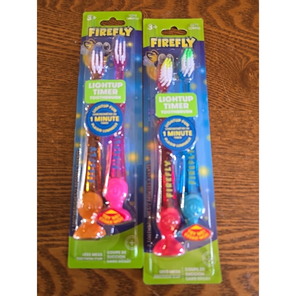 Firefly Light-Up Timer Kids Toothbrush with Suction Cup, 4 Count (2 Packs -2/pk)